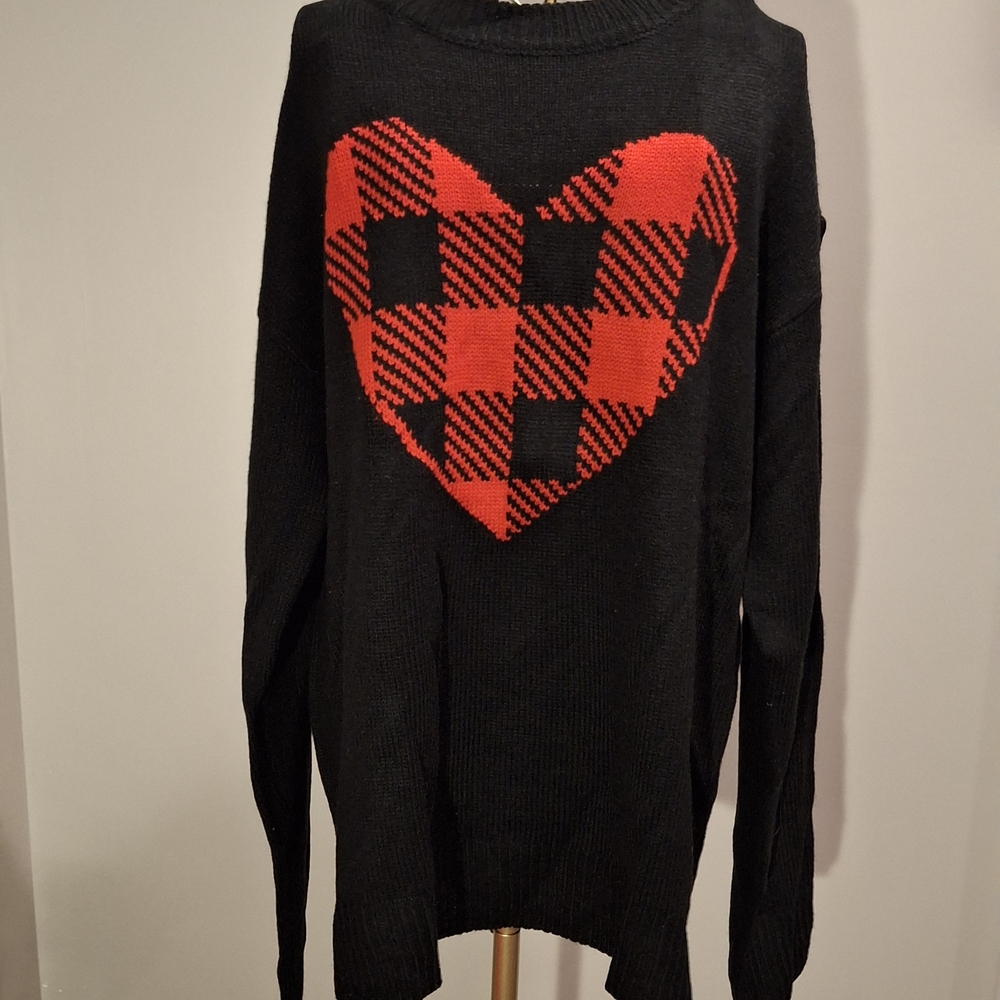 Black Sweater with Red Heart Design